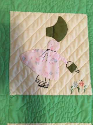 Vintage 70s Sunbonnet Sue Quilt Handmade Appliques and Embroidery Hand Quilted 3