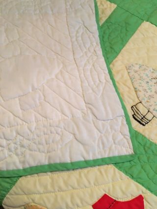 Vintage 70s Sunbonnet Sue Quilt Handmade Appliques and Embroidery Hand Quilted 6
