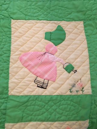 Vintage 70s Sunbonnet Sue Quilt Handmade Appliques and Embroidery Hand Quilted 8