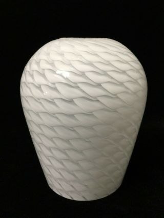 Murano White Art Glass Lamp Pendant Shade,  6 1/4 " Tall,  1 5/8 " Diameter Fitter