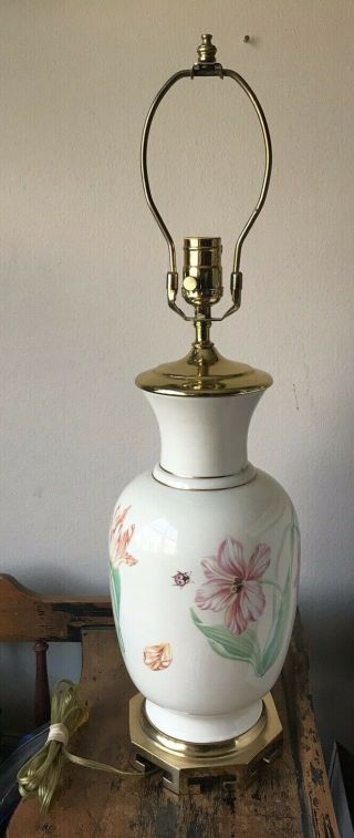 Lenox Butterfly Meadow Large Table Lamp Oriental Brass Base Usa Rare