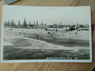 Old Real Photo Postcard Huntington Beach California With Oil Dereks
