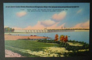 Vintage Linen Virginia Postcard Kerr Dam Bugs Island Lake Reservoir Clarksville