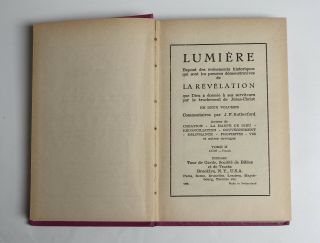 FRENCH Watchtower LUMIERE 2 Rutherford JF LIGHT 2 Jehovah Bible Students IBSA 2