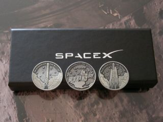 Spacex Falcon Heavy - Dragon - F9 " Engineering The Future " 3 Medal/coin Set