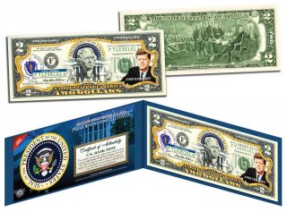 John F Kennedy 35th U.  S.  President Colorized $2 Bill Us Legal Tender