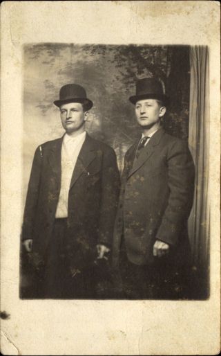 Rppc Studio Photo Young Men In Suits 1904 - 1918 Vintage Photo Postcard