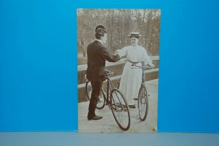(m065) Vintage Postcard,  Rppc,  Man And Woman With Their Wheels (bicycles)