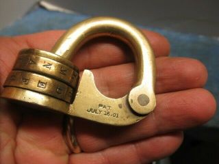 Very Unusual Old Brass Combination Padlock lock patent 1903.  with combo n/r 2