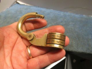 Very Unusual Old Brass Combination Padlock lock patent 1903.  with combo n/r 6