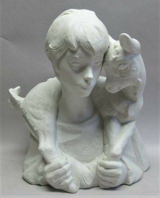 Very Large 15 " Lladro Bisque Figurine Boy With Lamb C.  2005