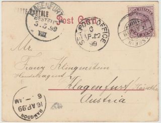 1899 India To Austria Court Size Postcard Of Burmese.  Rangoon - Sea Post Office