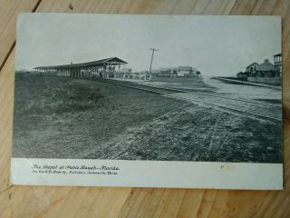 Old Postcard Railroad Depot At Public Beach Florida