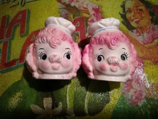 Lefton Pink Poodle Chef Salt And Pepper Shakers