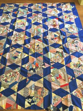 Vintage Feed Sack " Spider Web " Quilt Top Mostly Hand - Quilted Great Size