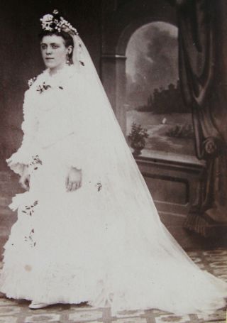 Cdv Photo Wedding Portrait Of Lovely Bride Stunning Dress & Headdress Buffalo Ny