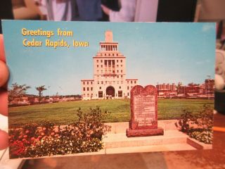 Vintage Old Postcard Iowa Greetings From Cedar Rapids Memorial Coliseum Island