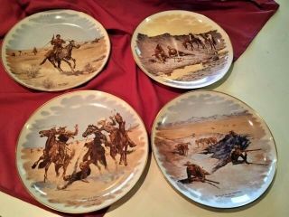 Gorham Fine China American Frontier 4 - Plates From Frederic Remington Painting