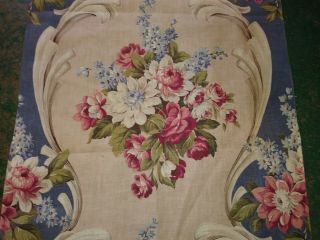 Vintage Barkcloth Era Rose Bouquet Fabric Drapery Yardage Panel