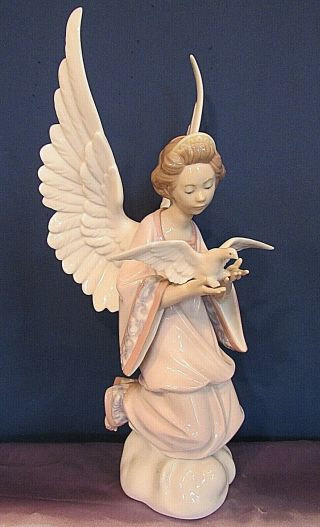 Lladro Angle Of Peace Made In Spain Angle & Dove Id 6131 Glossy 12 " Figurine