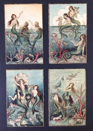 Vintage Fantasy Mermaid Postcards (4) Signed Chiostri - Lovely Images