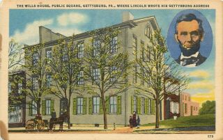 Wills House Public Square Gettysburg Pa Pennsylvania Lincoln Address Postcard