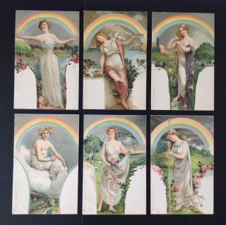 Tuck " Art " Series Postcards (6) Series 3639 - 3644 Art Deco Women,  Rainbows - Lovely