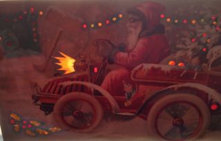 Hold - To - Light Santa Postcards (2) Purple/Red Suits,  Driving Cars,  Animated Snowmen 4