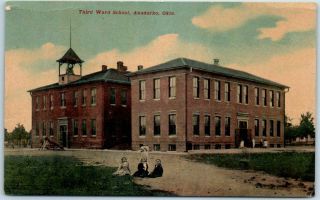 1910s Anadarko,  Oklahoma Postcard Third Ward School Building View Kids Playing