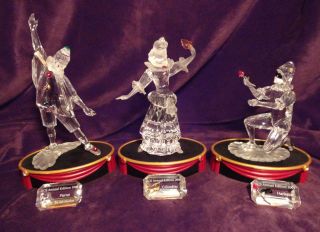 Swarovski Crystal Scs Figurines Masquerade Set 1999 2000 2001 3 Stands & Plaques