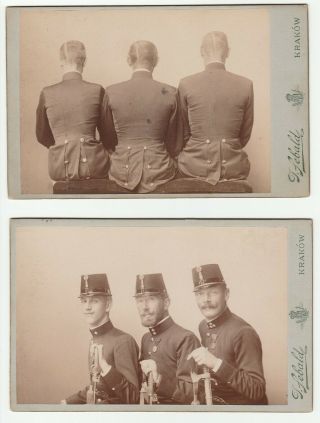 Soldiers Sitting Back To Camera,  Unusual,  Surreal Cabinet Card Photo,  Named