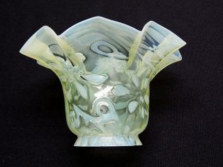 Stunning Antique Vaseline Uranium Opalescent Glass Lamp Shade 3