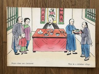 China Old Postcard Chinese Coulor Painting Rest Christian Village Chefoo