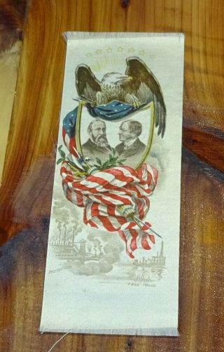 Benjamin Harrison / Levi Morton 1888 Presidential campaign ribbon silk 2