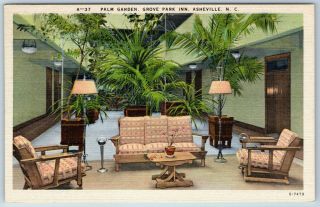 Palm Garden Grove Park Inn Asheville North Carolina Interior View Linen Postcard