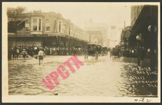 1913 Rppc San Antonio Texas Flood (houston St. ) Vintage Real Photo Postcard