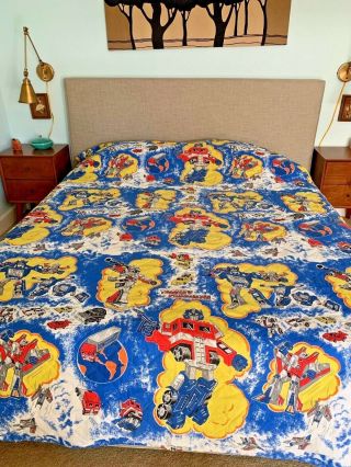 Vintage 80s Transformer Bedspread Full Size Retro Cartoon Blanket Comforter