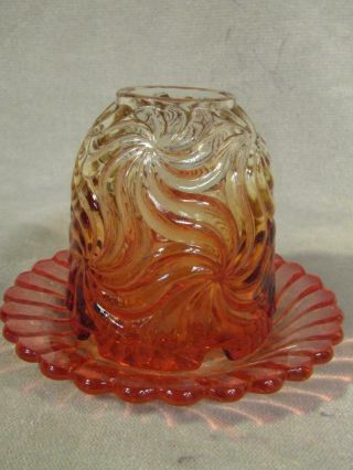 Scarce Antique Baccarat Art Glass Rose Tiente Amberina Swirl Fairy Lamp