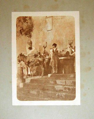 C1859 Taormina Italy Man - Woman - Donkey Salt Print Photograph - Crupi Attribution