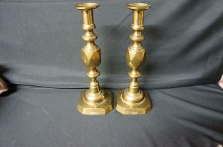 Antique Brass King Of Diamonds Candleholders 12 1/2 " Tall