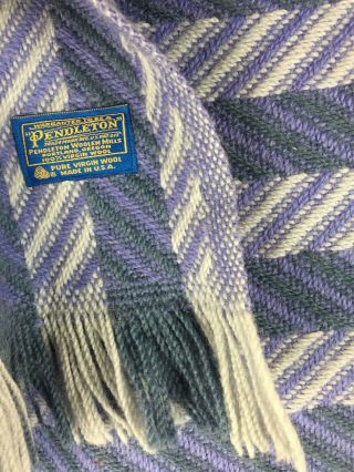 Vintage Pendleton Wool Throw Stadium Blanket Chevron Pattern Purple 53” X 70”