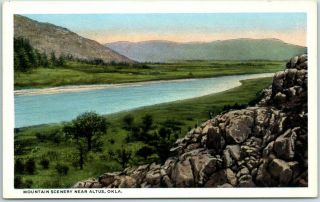 Vintage Oklahoma Postcard " Mountain Scenery Near Altus " Curteich C1930s