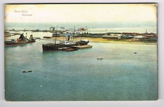 Old Postcard Port Said,  Egypt (steamers / Ships / Boats / Quays)