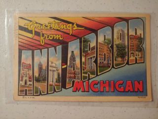 1953 Greetings From Ann Arbor Michigan Large Letter Postcard A2