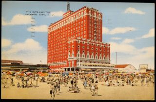 Ritz - Carlton Hotel And Beach Atlantic City Nj Linen Postcard 1942