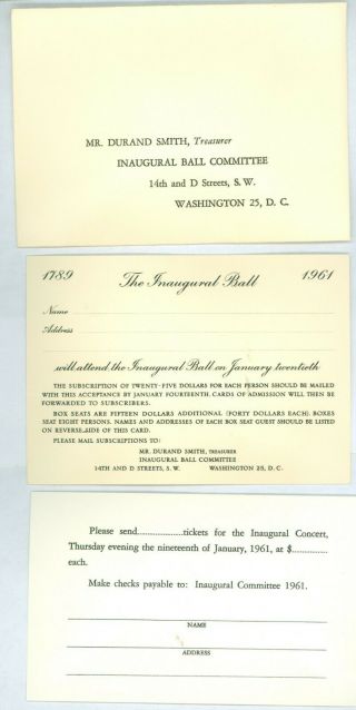 2 Vtg 1961 President John F.  Kennedy Inaugural Ball Invitation Cards 1 Envelope