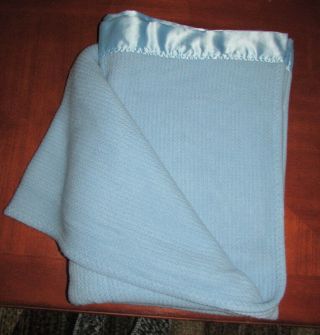 Vintage Chatham Blue Thermal Woven Acrylic Blanket Binding Twin Size 66x90
