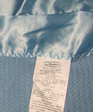 Vintage CHATHAM Blue Thermal Woven Acrylic Blanket Binding Twin Size 66x90 3