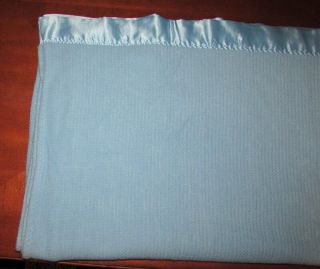Vintage CHATHAM Blue Thermal Woven Acrylic Blanket Binding Twin Size 66x90 4