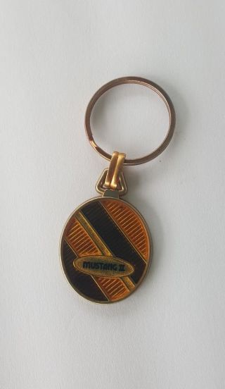 Vintage Ford Mustang Ii 2 Brass Key Chain Fob Ring Keychain Yellow Pony 1974